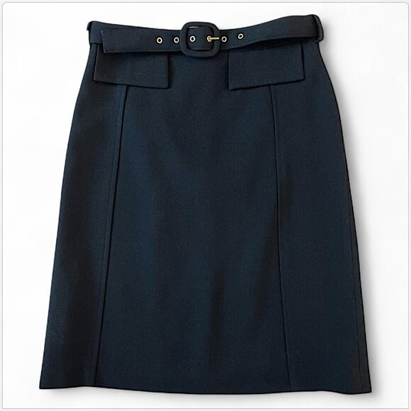 Dolce & Gabbana D&G Black 100% Wool Belted Belt Pencil Straight Skirt Size 38 - Picture 1 of 4